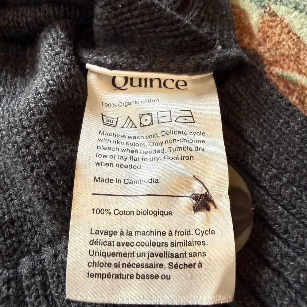 Quince 100% Organic Cotton Cropped Cardigan Charcoal Gray XL - Picture 8 of 10